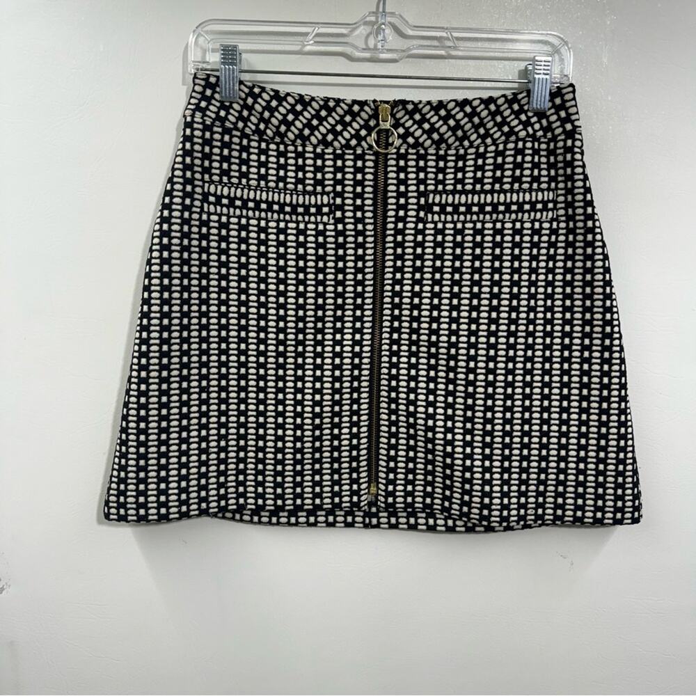 Express Skirt Black White Geometric Stretch Retro Groovy Zip Front Mini Sz 4